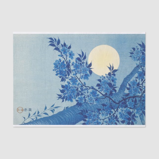 Blue Moonlit Tree: Japanese Cherry Blossom Night Tissue Paper (Front)