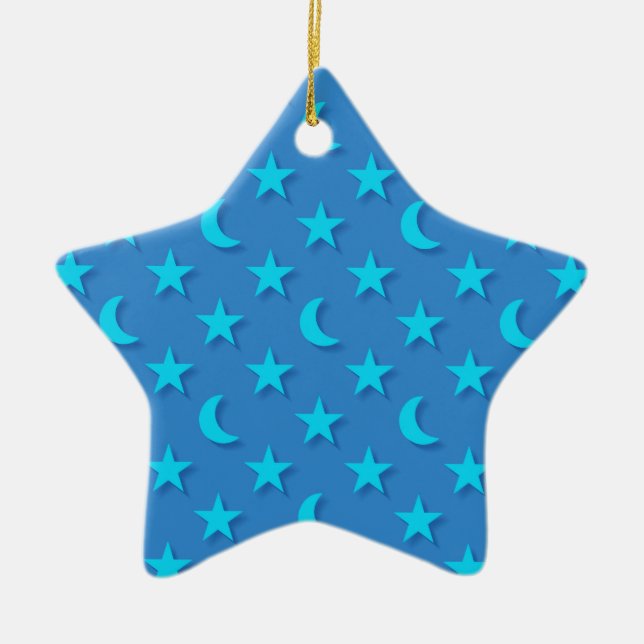 Blue moons and stars pattern ceramic tree decoration (Front)