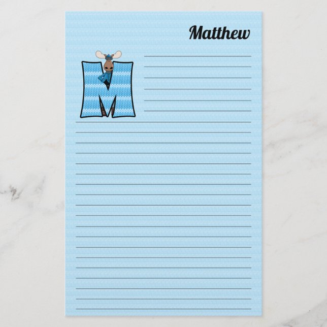 Blue Moose Mongram "M" Lined Stationery (Front)