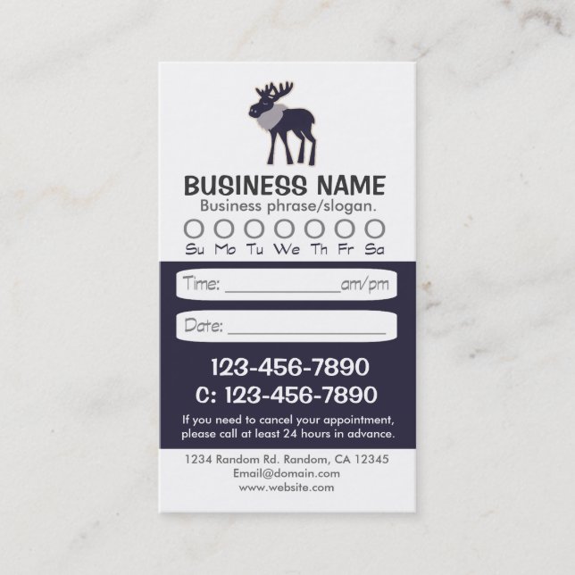 Blue moose rustic appointment cards (Front)