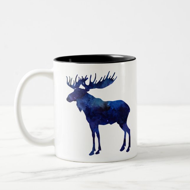 Blue Moose Silhouette Two-Tone Coffee Mug (Left)