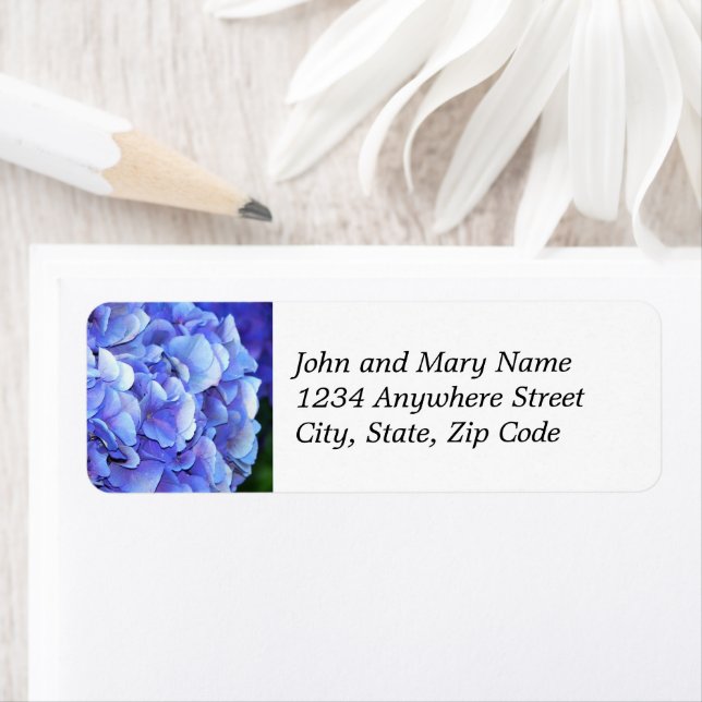 Blue Mophead Hydrangea Floral Return Address (Insitu)