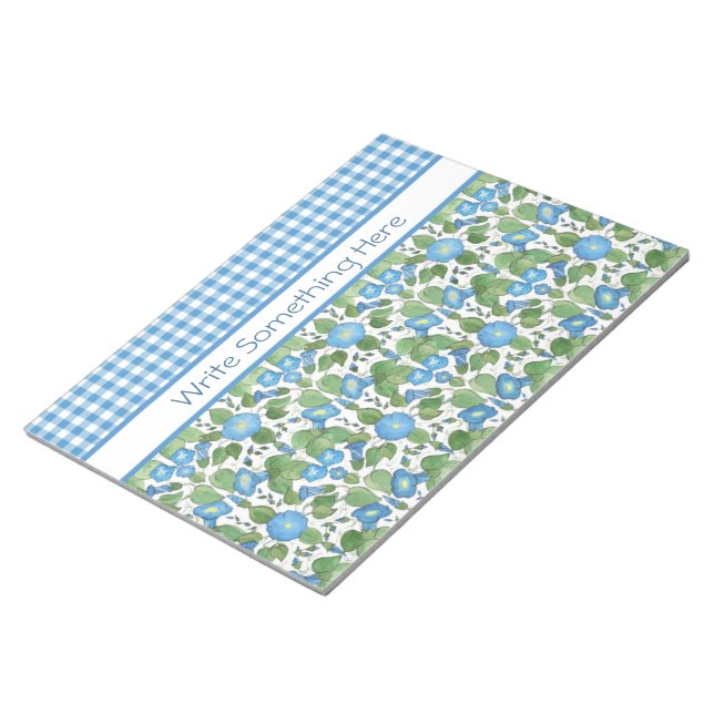 Blue Morning Glory and Check Gingham Notepad (Angled)