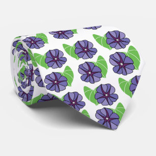 Blue Morning Glory Flowers Floral Tie