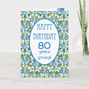 Blue Morning Glory, Pretty 80th Birthday Card