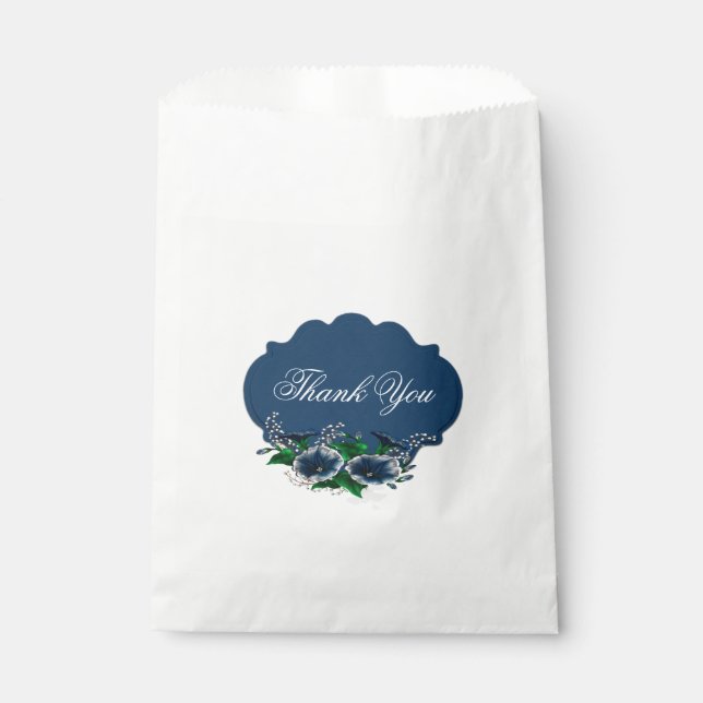 Blue Morning Glory Wedding Favour Bag (Front)
