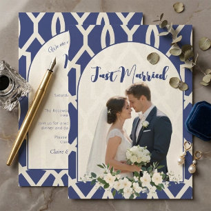 Blue Moroccan Lattice Arch Just Married Photo Invitation