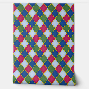 Blue Moroccan Lattice Geometric Wallpaper
