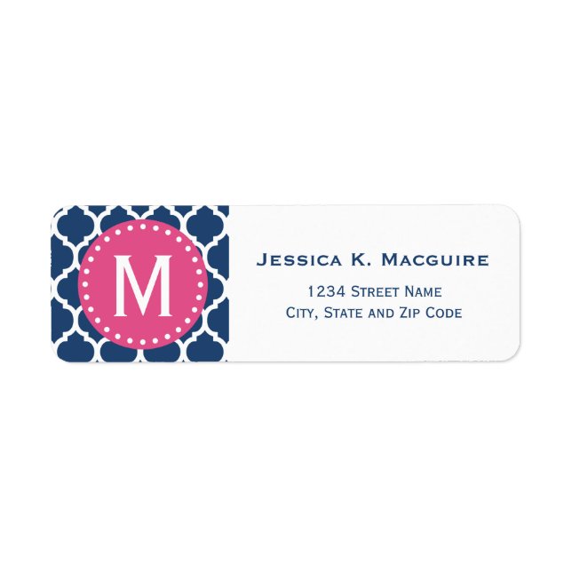 Blue Moroccan Lattice Pink Monogram Frame (Front)