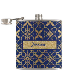 Blue Moroccan Liquor or Wine Vinyl Wrapped Flask