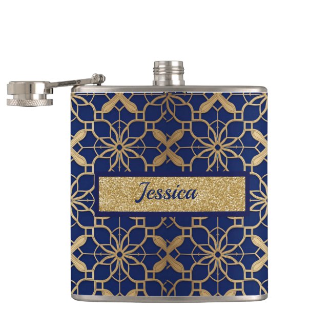 Blue Moroccan Liquor or Wine Vinyl Wrapped Flask (Opened)
