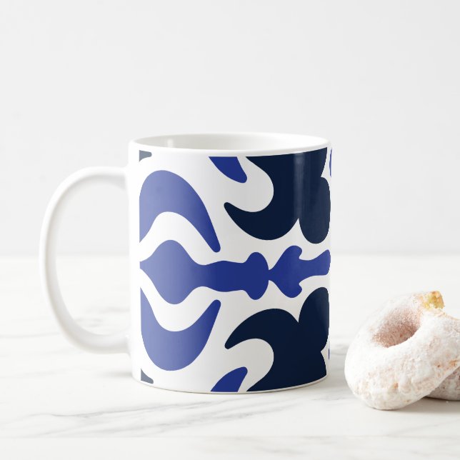 Blue Moroccan Mosaic Pattern Coffee Mug (With Donut)