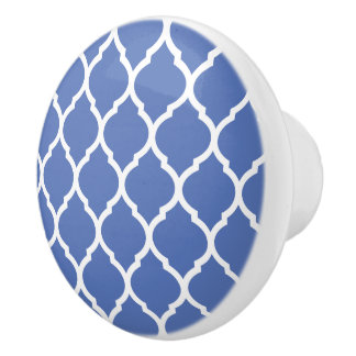 Blue Moroccan Quatrefoil Ceramic Knob