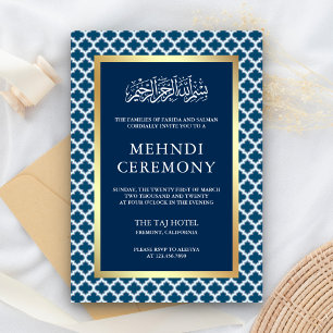 Blue Moroccan Quatrefoil Islamic  Mehndi Ceremony Enclosure Card