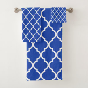 Blue Moroccan Quatrefoil Lattice Pattern Bath Towel Set