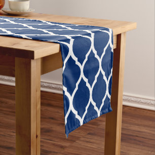 Blue Moroccan Quatrefoil Short Table Runner