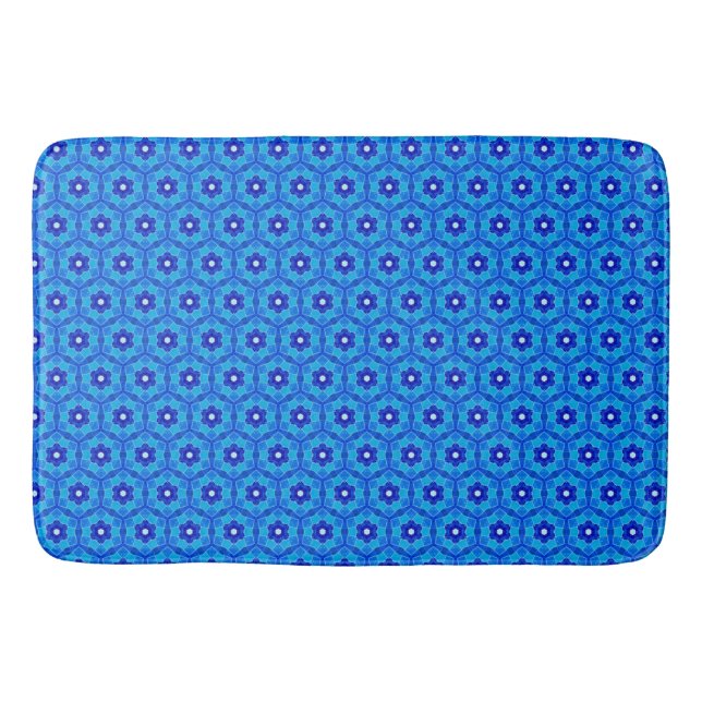 Blue Moroccan Rose Tile Bath Mat (Front)