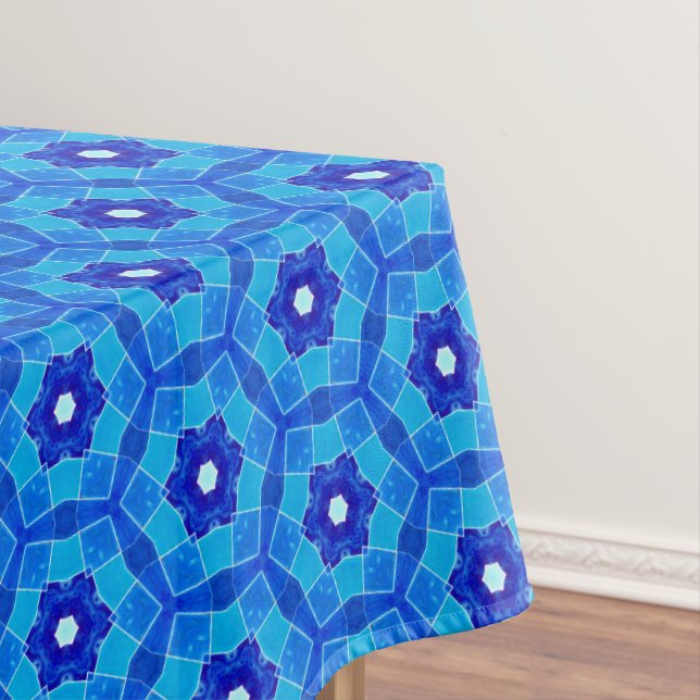 Blue Moroccan Rose Tile Tablecloth (In Situ)