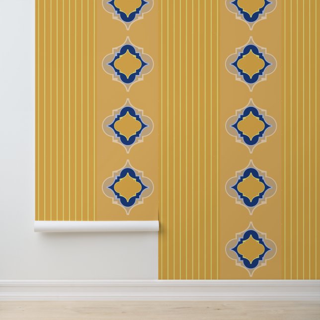 Blue Moroccan shapes and Citrus stripes Wallpaper (Application)