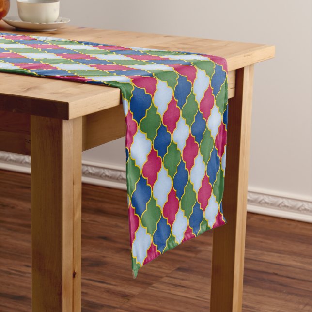 Blue Moroccan Tile Bohemian Short Table Runner (In Situ)
