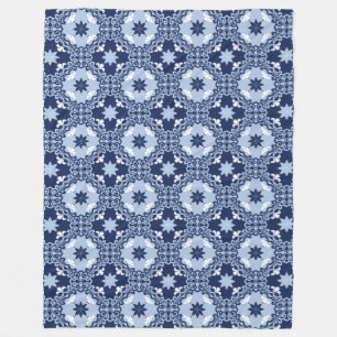 Blue Moroccan tile geometric decorative ornamental Fleece Blanket