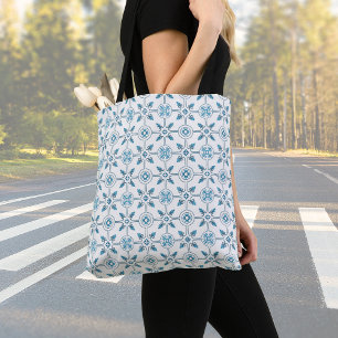 Blue Moroccan Tile Pattern Tote Bag
