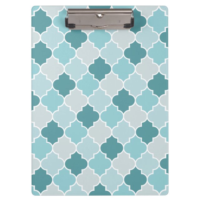 Blue Moroccan Trellis, Latticework, Quatrefoil Clipboard (Front)