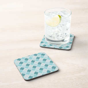 Blue Moroccan Trellis, Latticework, Quatrefoil Coaster