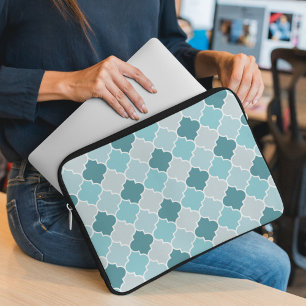 Blue Moroccan Trellis, Latticework, Quatrefoil Laptop Sleeve