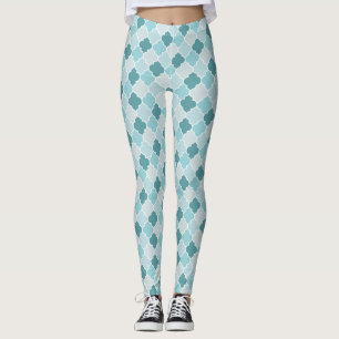 Blue Moroccan Trellis, Latticework, Quatrefoil Leggings