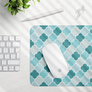 Blue Moroccan Trellis, Latticework, Quatrefoil Mouse Pad
