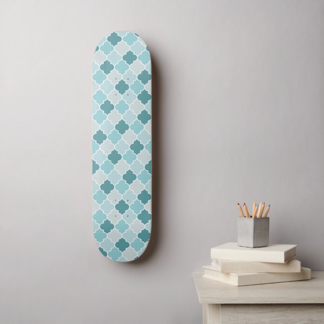 Blue Moroccan Trellis, Latticework, Quatrefoil Skateboard (Wall Art)