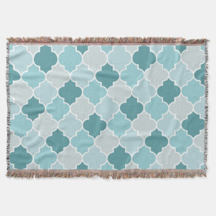 Blue Moroccan Trellis, Latticework, Quatrefoil Throw Blanket