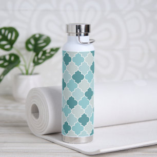 Blue Moroccan Trellis, Latticework, Quatrefoil Water Bottle