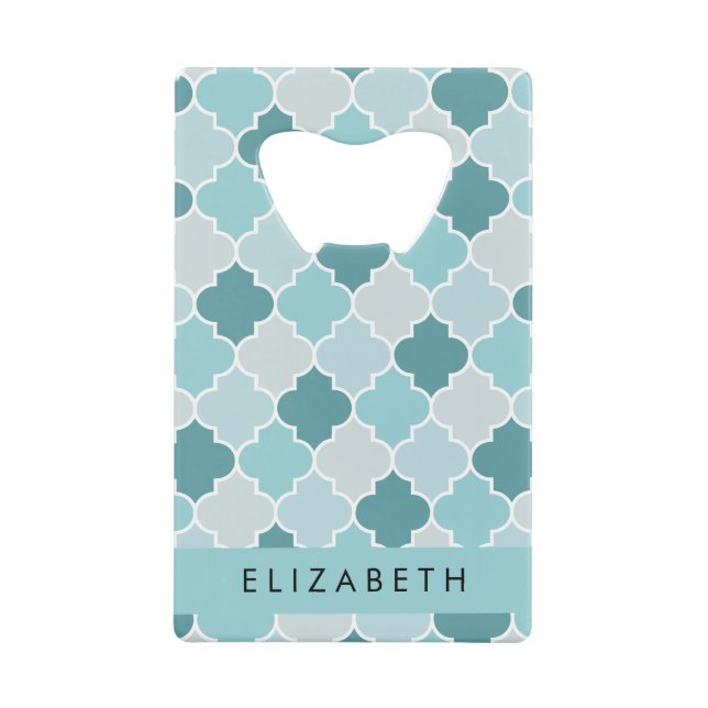 Blue Moroccan Trellis, Quatrefoil, Your Name (Front)