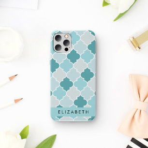 Blue Moroccan Trellis, Quatrefoil, Your Name iPhone 16 Case