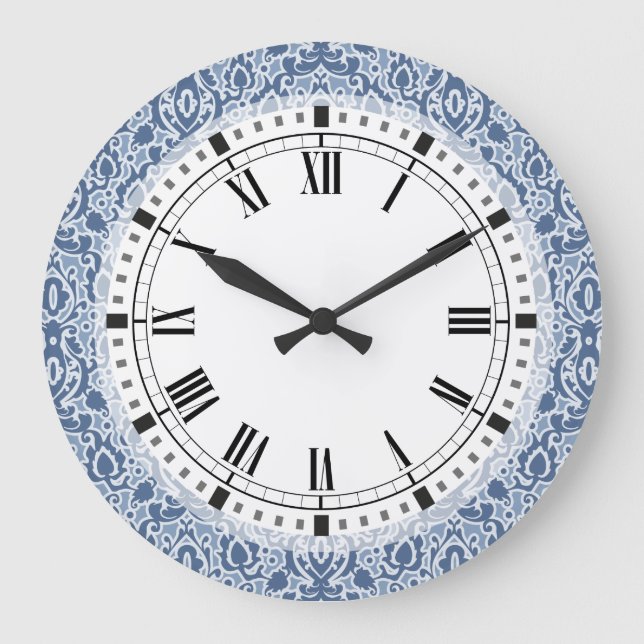 Blue Morocco Elegant Casbah Damask Large Clock (Front)
