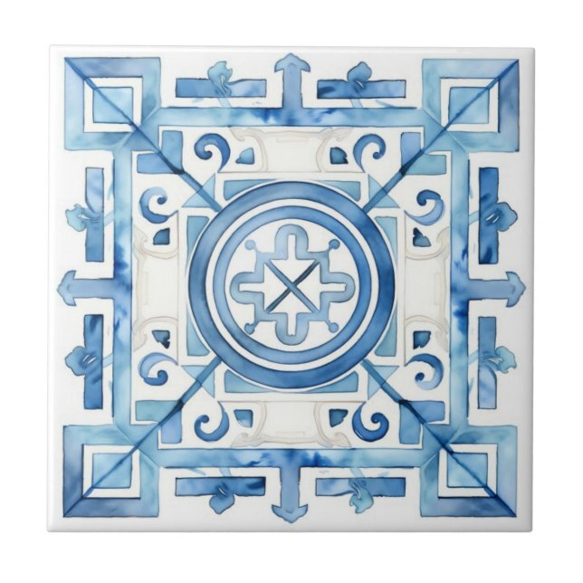 Blue Morocco Looking Watercolor Texture Tile (Front)