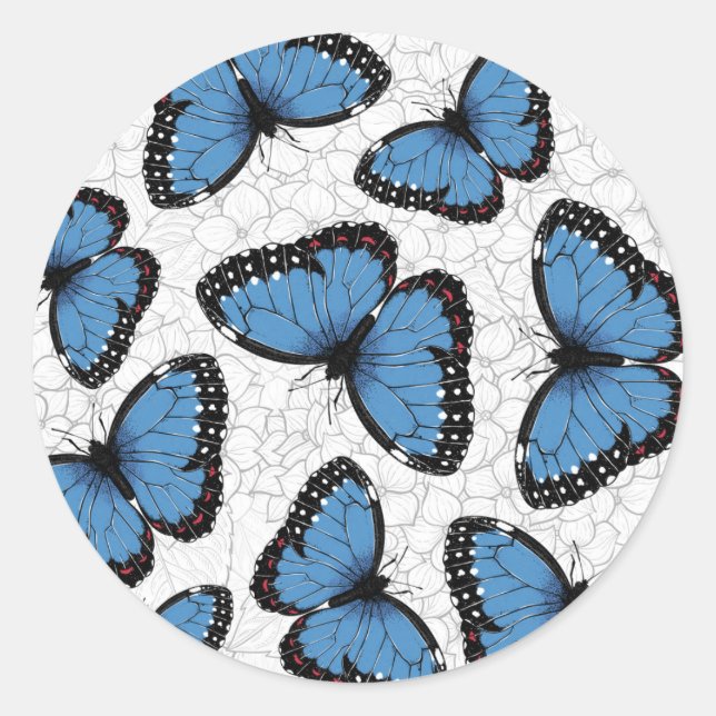 Blue morpho butterflies classic round sticker (Front)