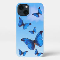 Blue Morpho Butterflies Flying in Sky