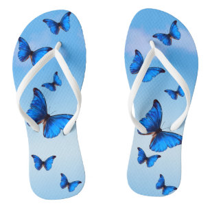 Blue Morpho Butterflies Flying in Sky Jandals