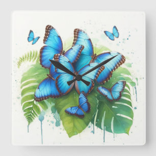 Blue Morpho Butterflies Gathering REF256 - Waterco Square Wall Clock