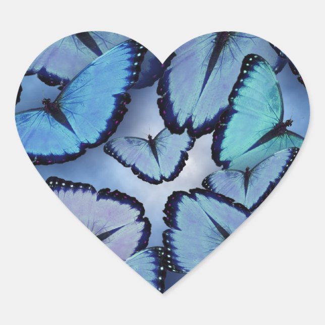 Blue Morpho Butterflies Heart Sticker (Front)