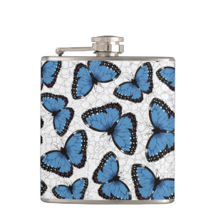 Blue morpho butterflies hip flask