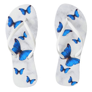 Blue Morpho Butterflies in Flight Marbled Jandals