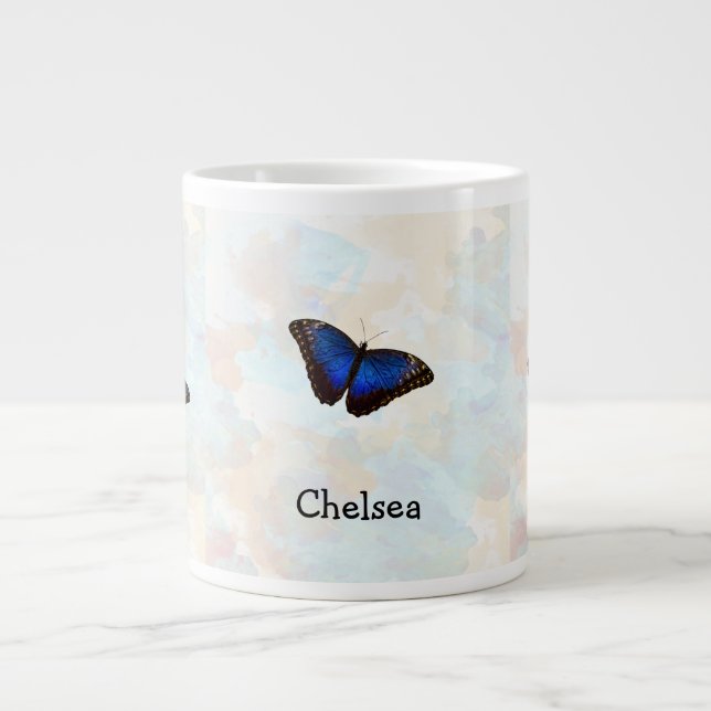 Blue Morpho Butterflies on Pastel Customised Large Coffee Mug (Front)