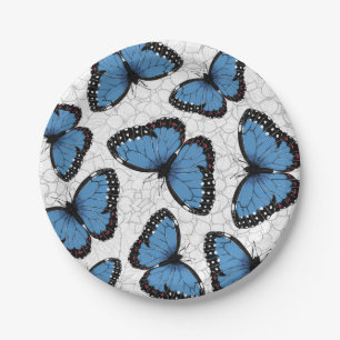 Blue morpho butterflies paper plate
