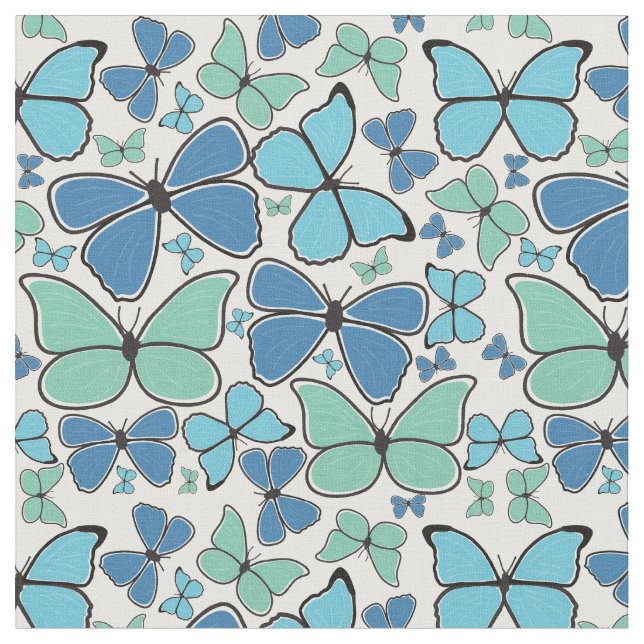 Blue Morpho Butterflies Patterned Fabric (Close Up)