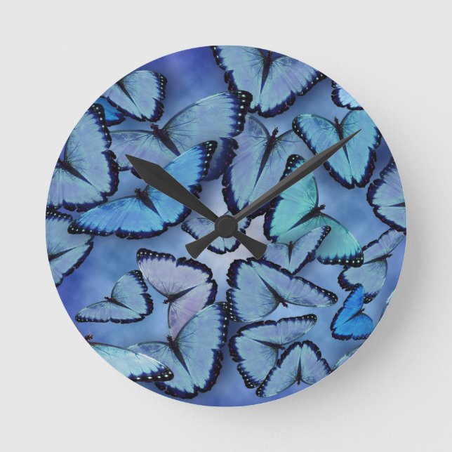Blue Morpho Butterflies Round Clock (Front)