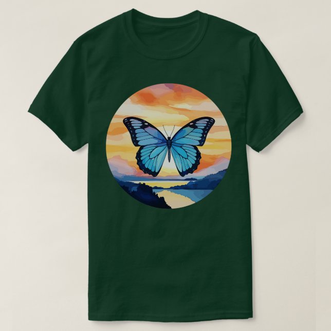 Blue Morpho Butterfly 32 T-Shirt (Design Front)